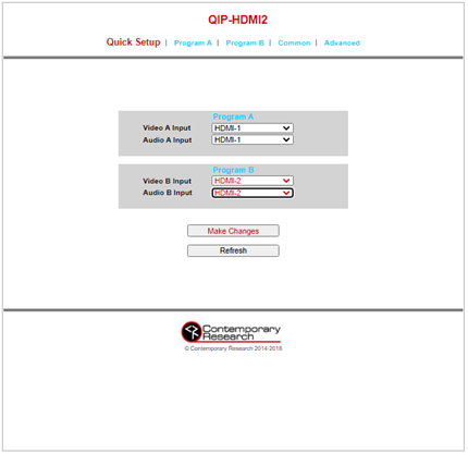 QIP-HDMI 2 Setup page