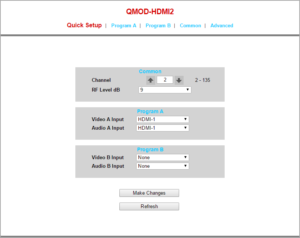 QMOD Quick Setup Menu Screenshot